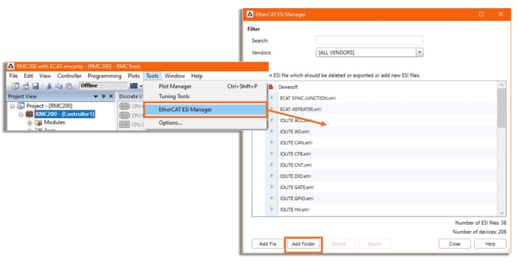 ESI Manager Location (2) and ESI Manager Dialog Box (3)