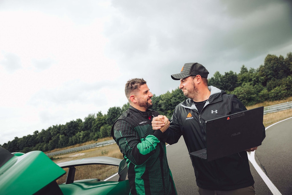 Celebrating after the record-breaking test runs - a proud moment marking another successful collaboration with the Bugatti Rimac team. Image courtesy of Rimac Automobili.