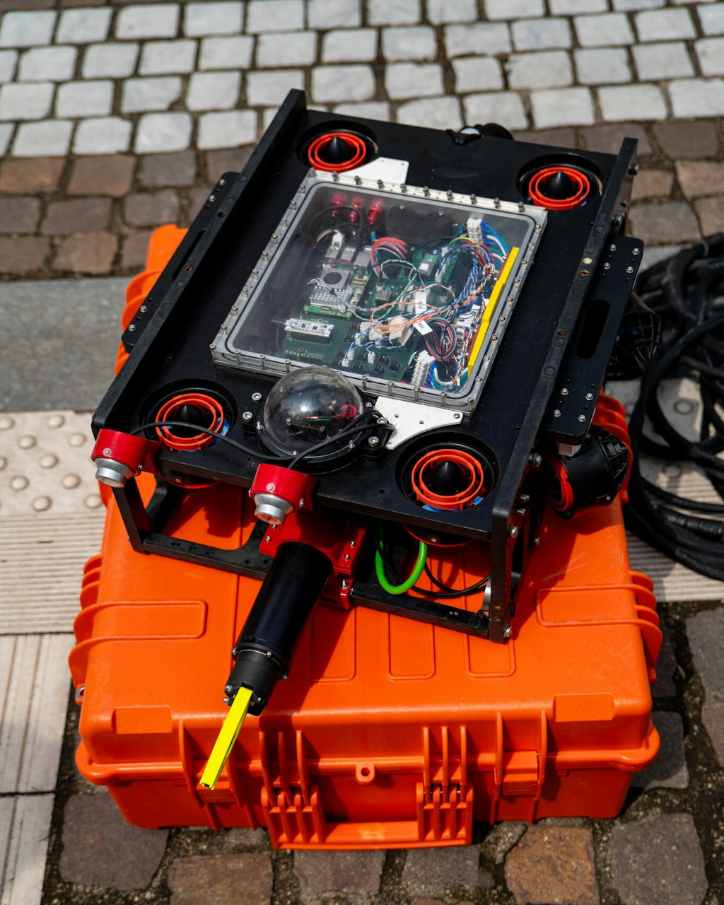Top view of the EVA, showing the enclosure that houses the electronics.