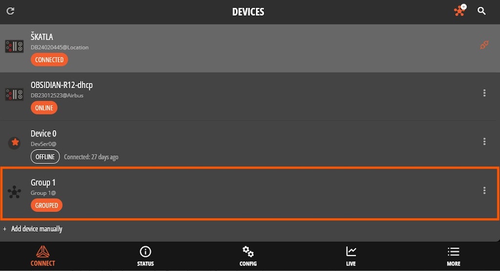Group shown in Connect tab