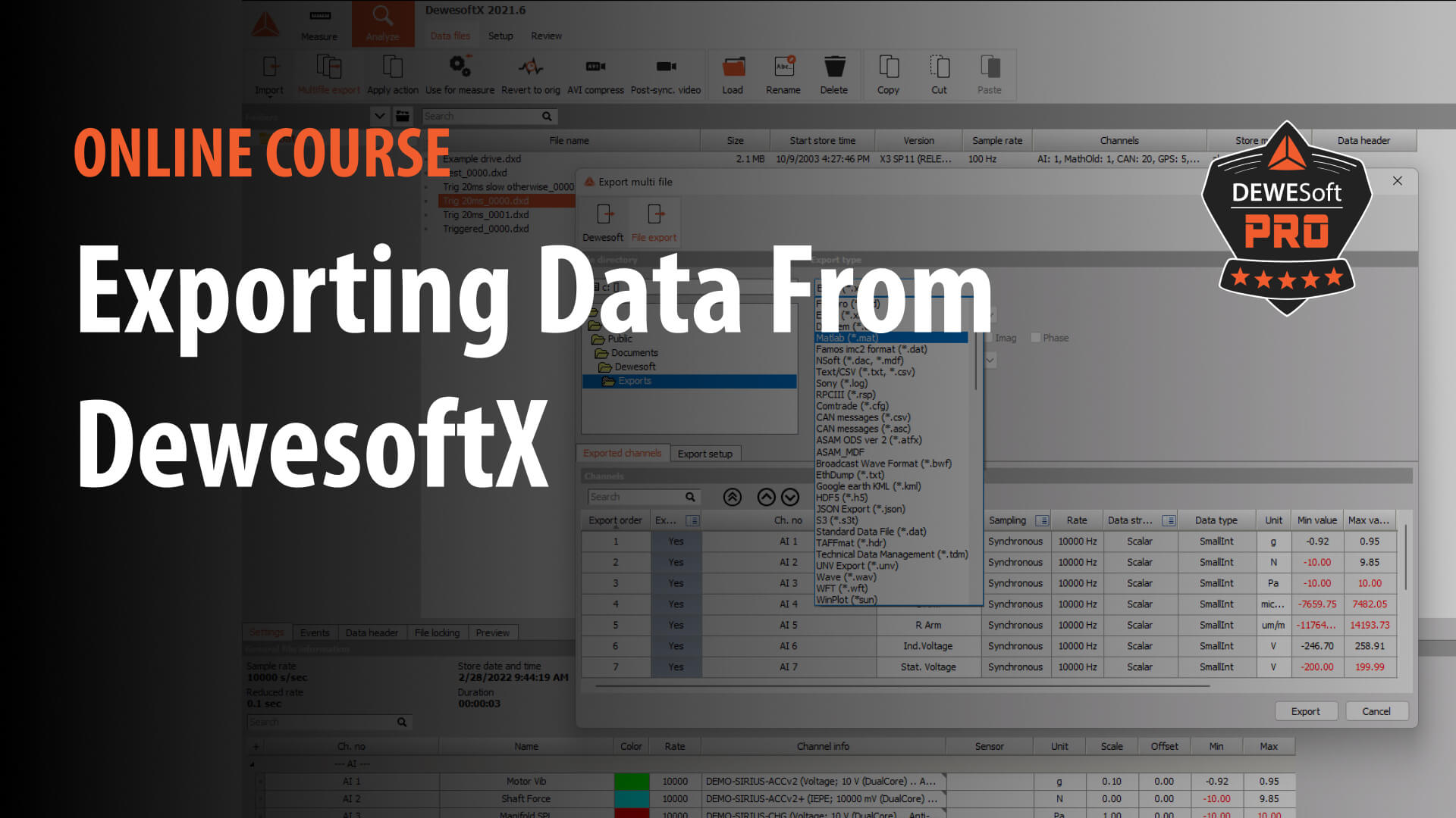 exporting data from dewesoftx