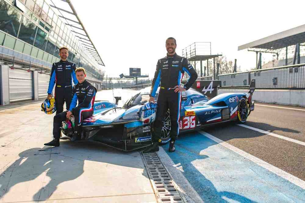 Car #36 drivers from left to right: Jules Gounon, Mick Schumacher, and Frédéric Makowiecki