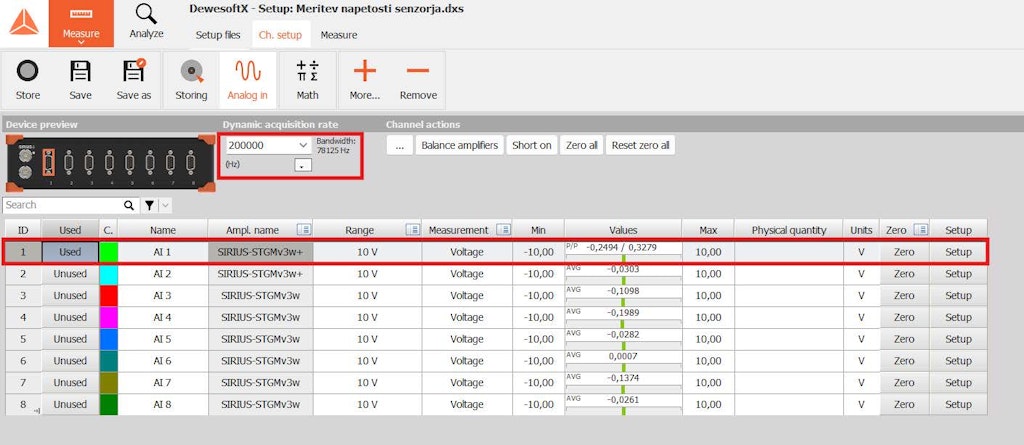 Channel selection and sampling frequency setting.