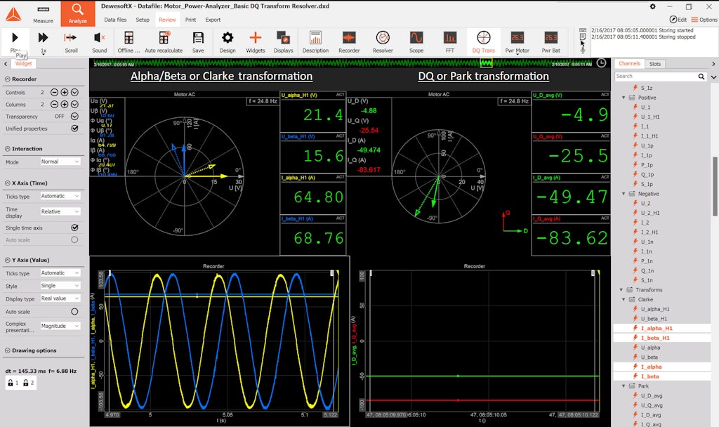 Clarke and Park transforms in DewesoftX software
