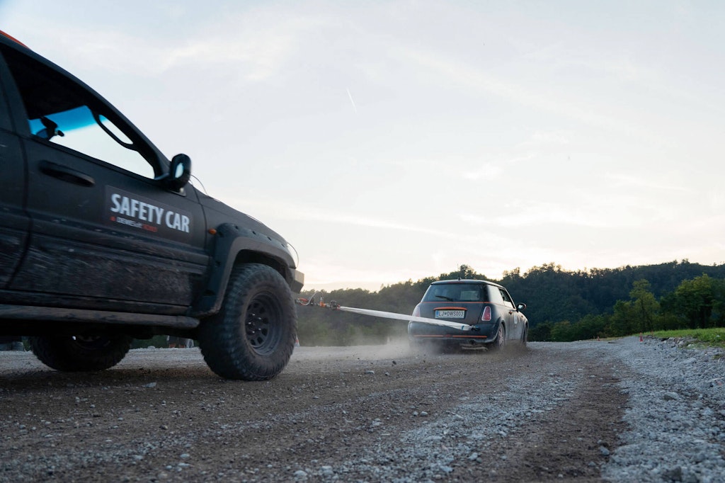 Teams measured pulling power by towing a larger car with a custom force cell.