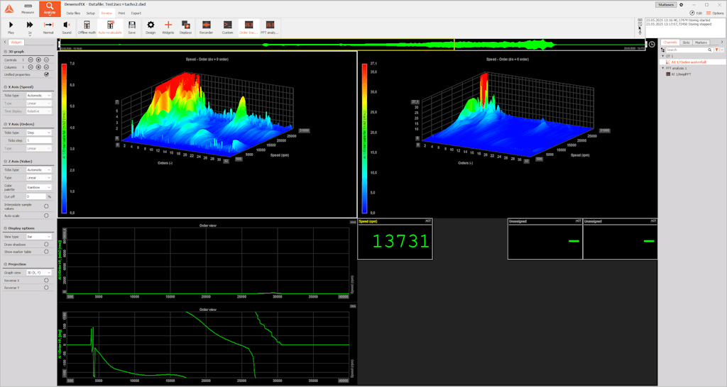 3D Order Tracking graphs of the faulty frame.