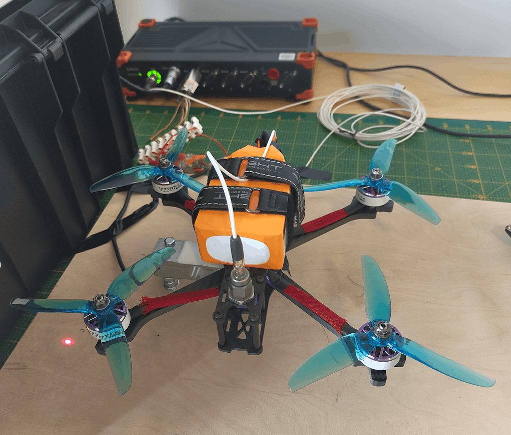 The drone is on the test stand.