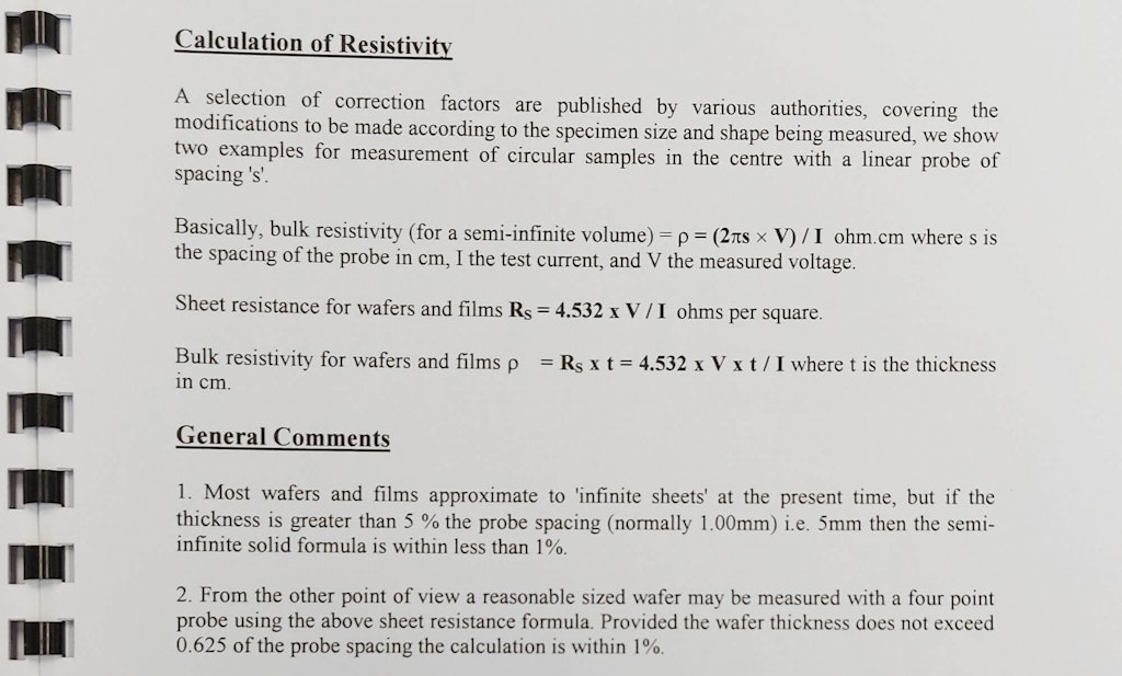 Calculation of resistivity from the Jandel multi-position wafer probe manual.