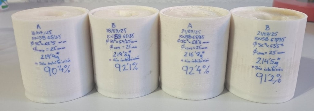 KNSB-65/35 propellant grains solidified in molds.