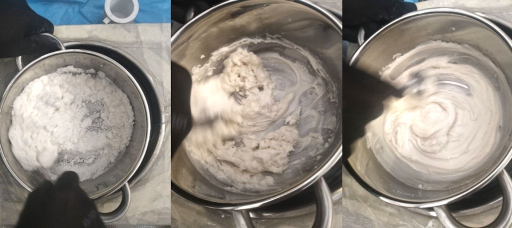 Stages of the KNSB-65/35 propellant fusion process.