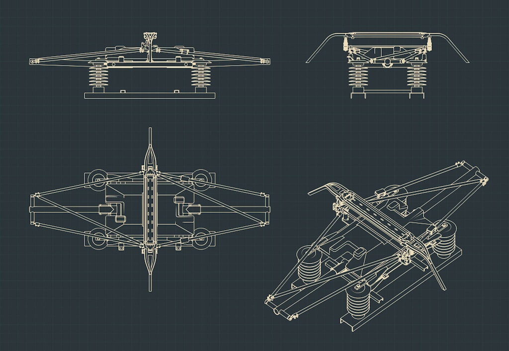 Projection of a typical pantograph, viewed from several angles