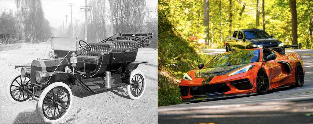 Ford Motor Company 1910 Model T and Corvette C8 owned by Dewesoft USA