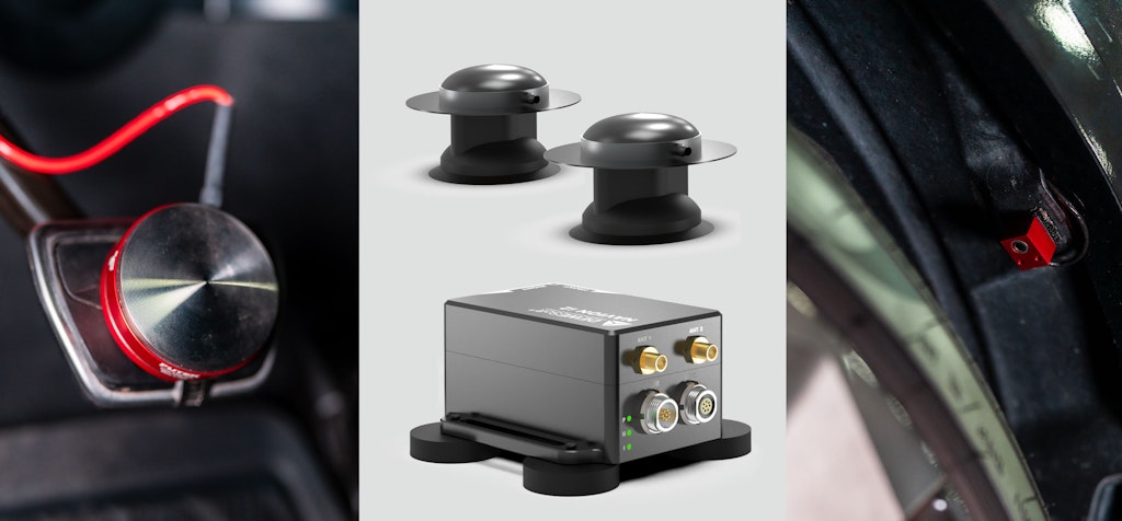 : Futek pedal force sensor. NAVION i2 IMU. Contactless IR tire temperature sensor mounted in the car’s wheel well.