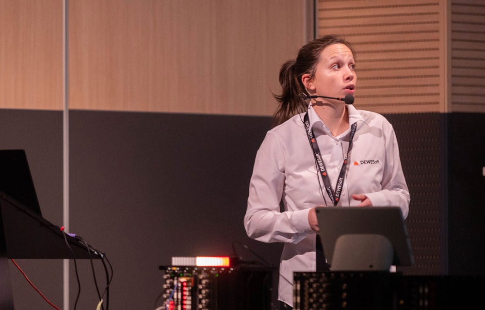 Eva Kalšek speaking at Dewesoft Measurement conference