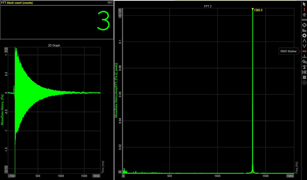 Display with the measured number of chocks, time, and frequency signals.