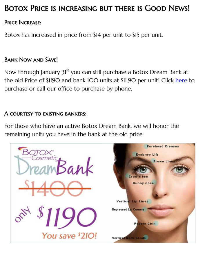 Dream Spa Medical Blog | Botox Price Change - Brookline, MA