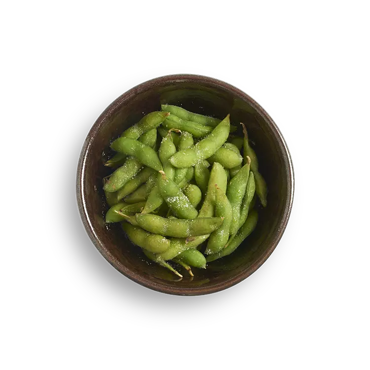 edamame side dish sprinkled with salt and served in a bowl