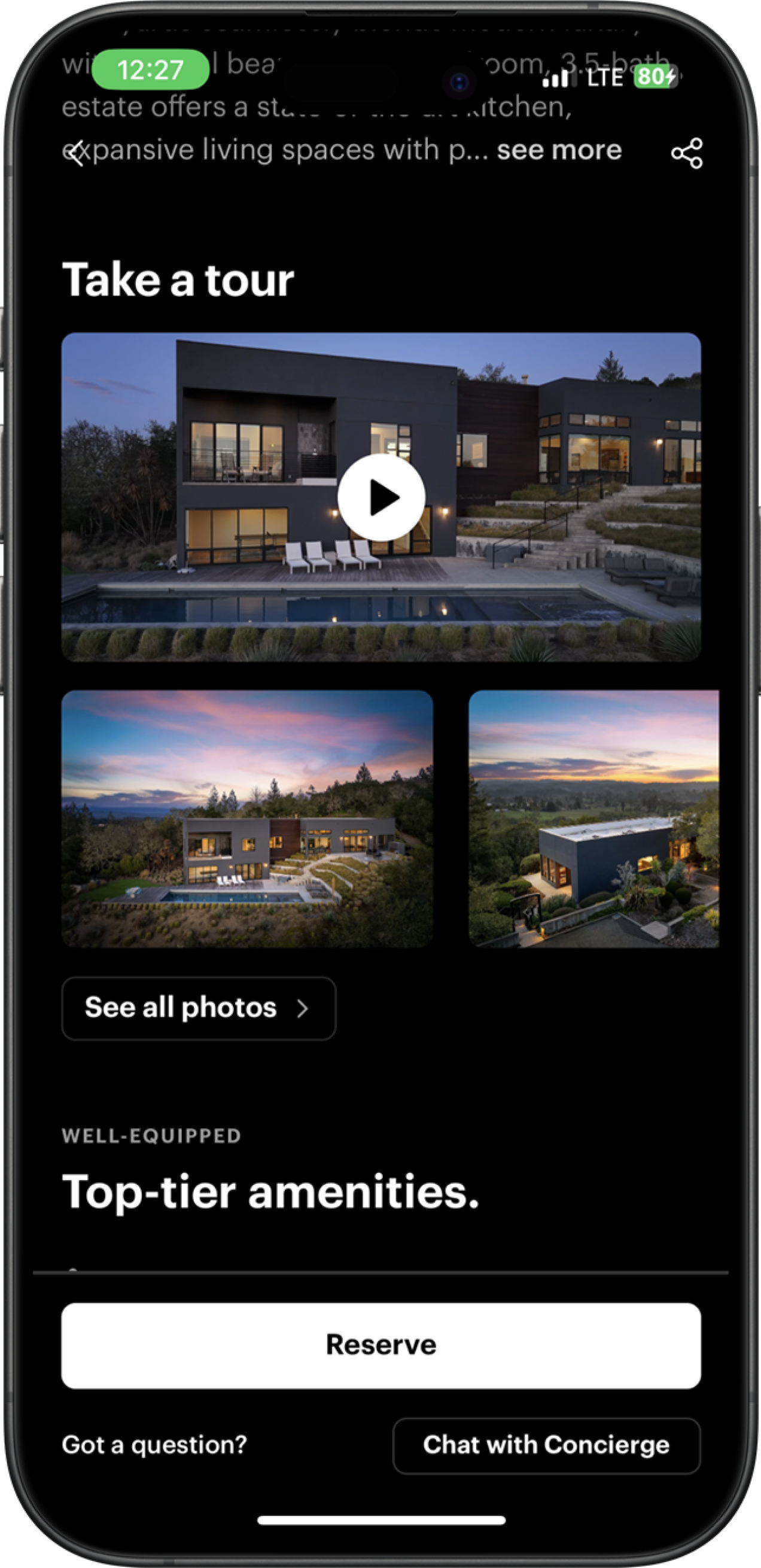 Phone showing the Take a tour screen of a Wander
