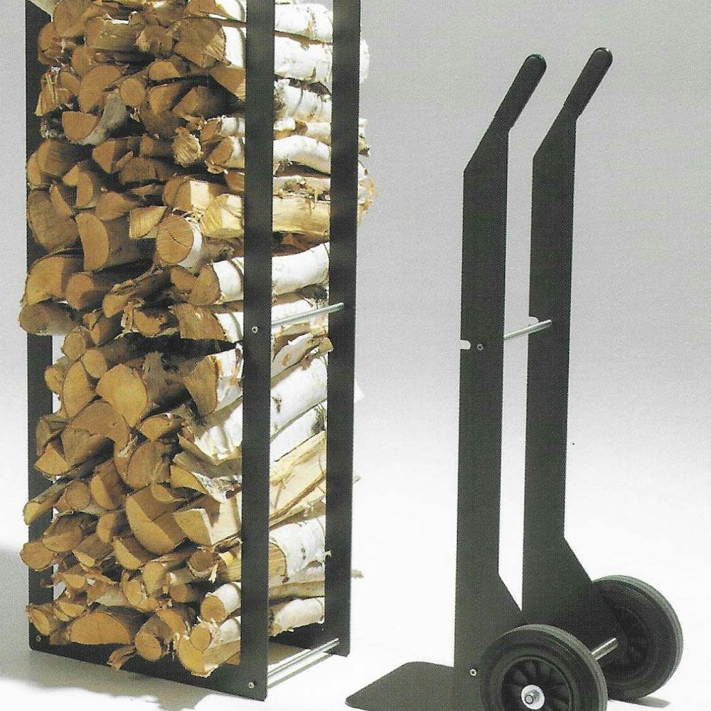 'Woodstock', log cart and rack, Dirk Wynants, for Extremis