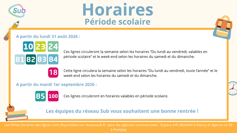 Horaires période scolaire