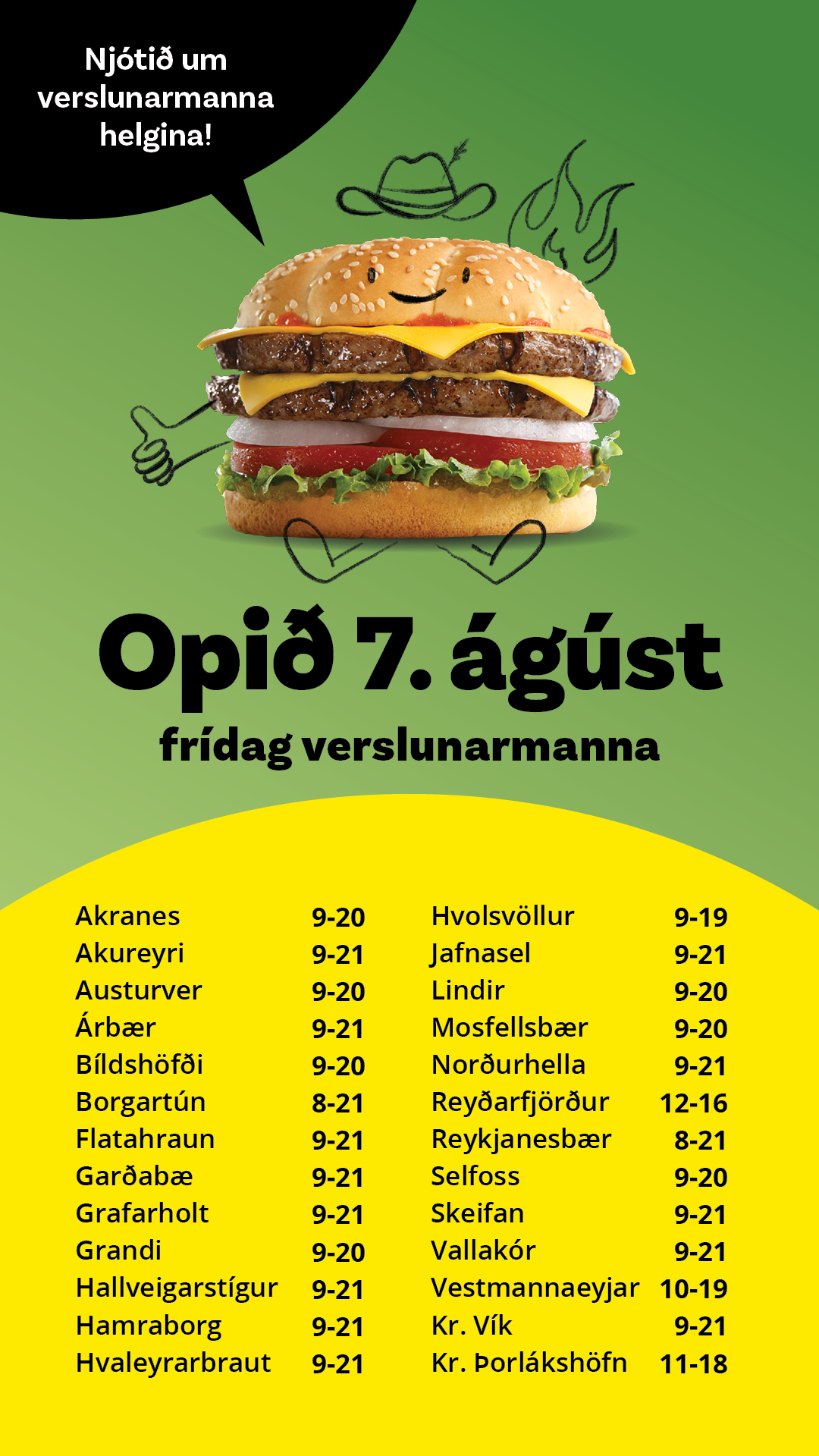 Afgreiðslutímar Verslunarmannahelgi 2023