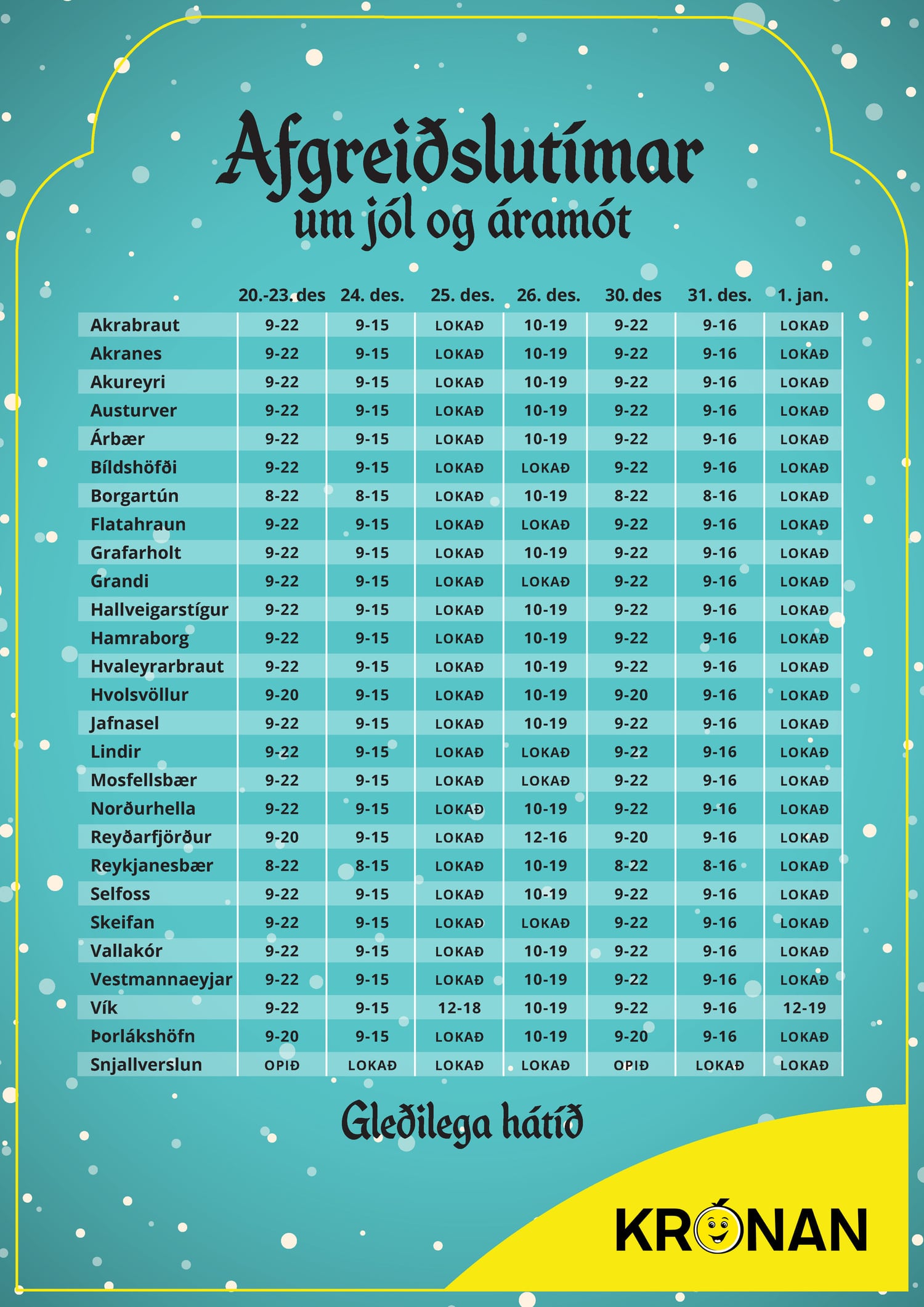 Afgreiðslutímar um jól og áramót 2024