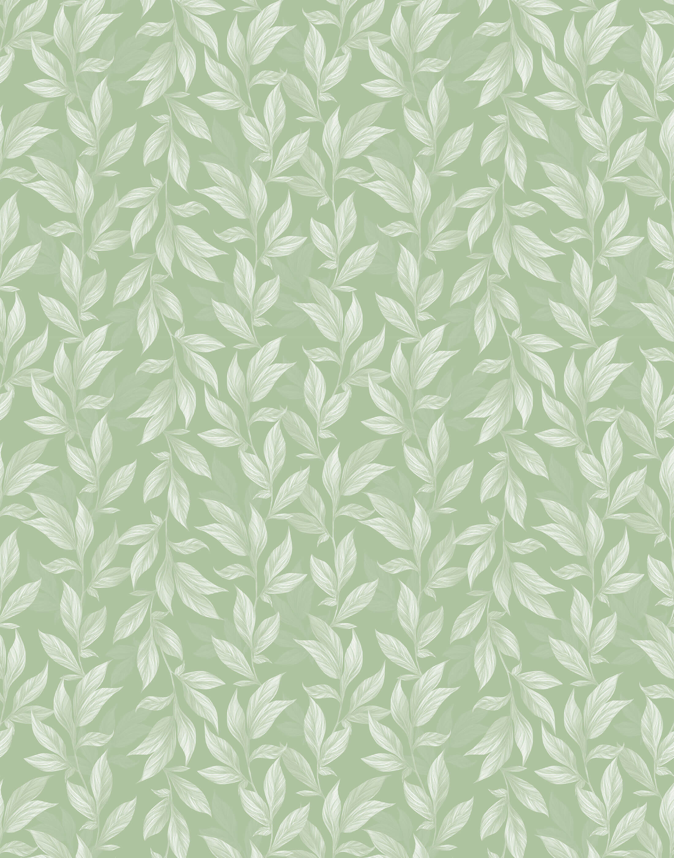 Trendy sage green wallpaper with large floral pattern