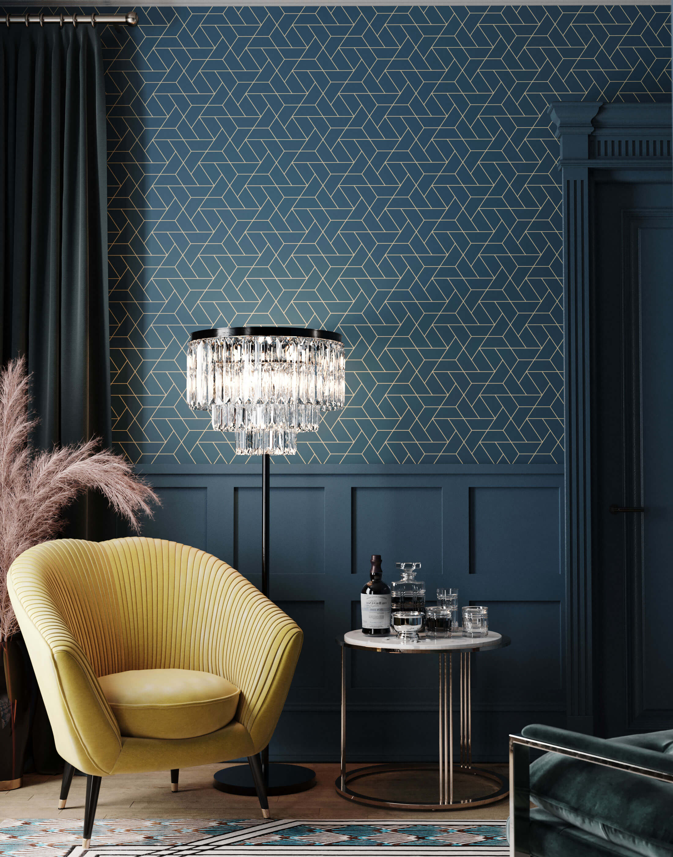 Art Deco Shell - Blue Wallpaper by Julianne Taylor Style – Mitchell Black