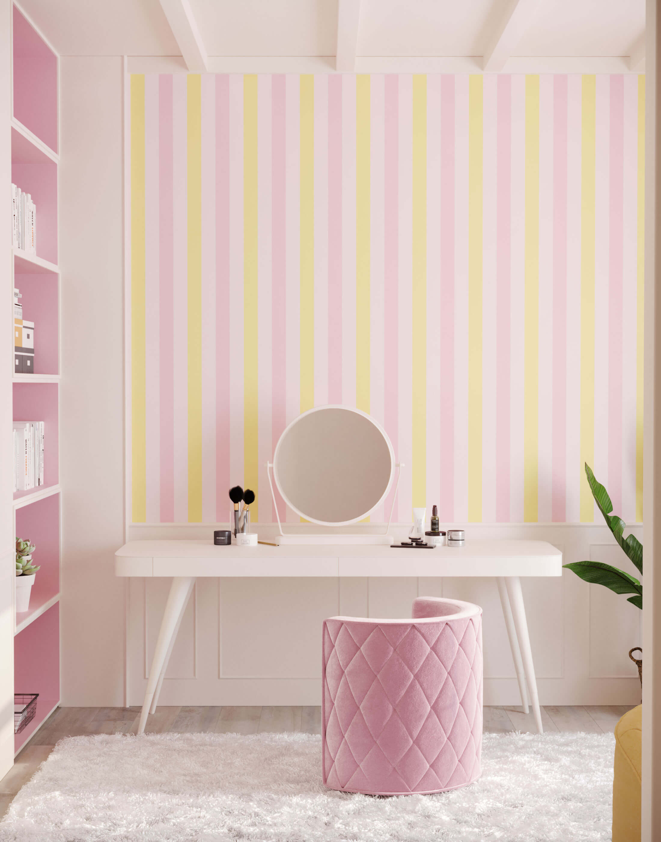 AS Création Wallpaper Stripes Metallic Pink Silver White 358494
