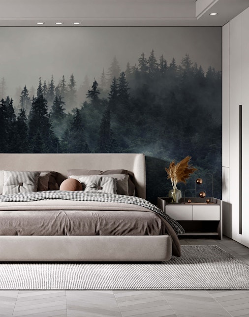 Cozy bohemian master bedroom interior with Grey Speckle removable