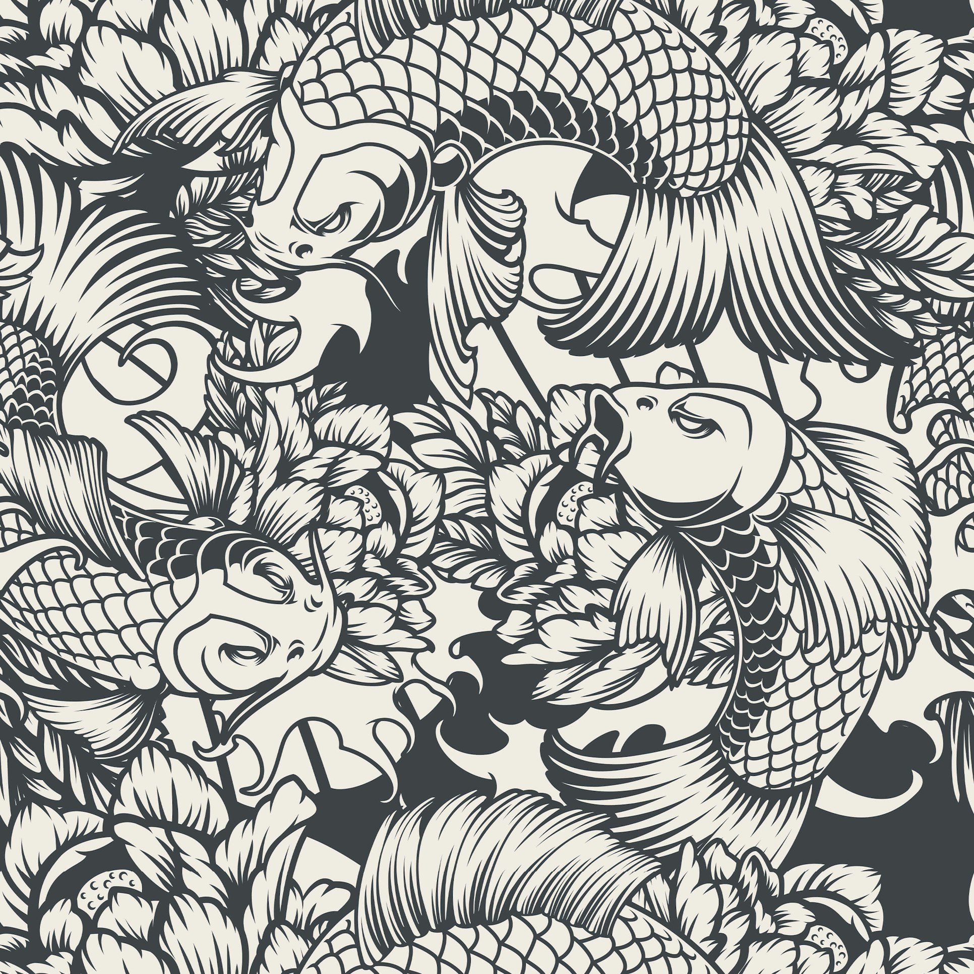 Koi Carp Wallpaper Bold Black & White Design Bobbi Beck
