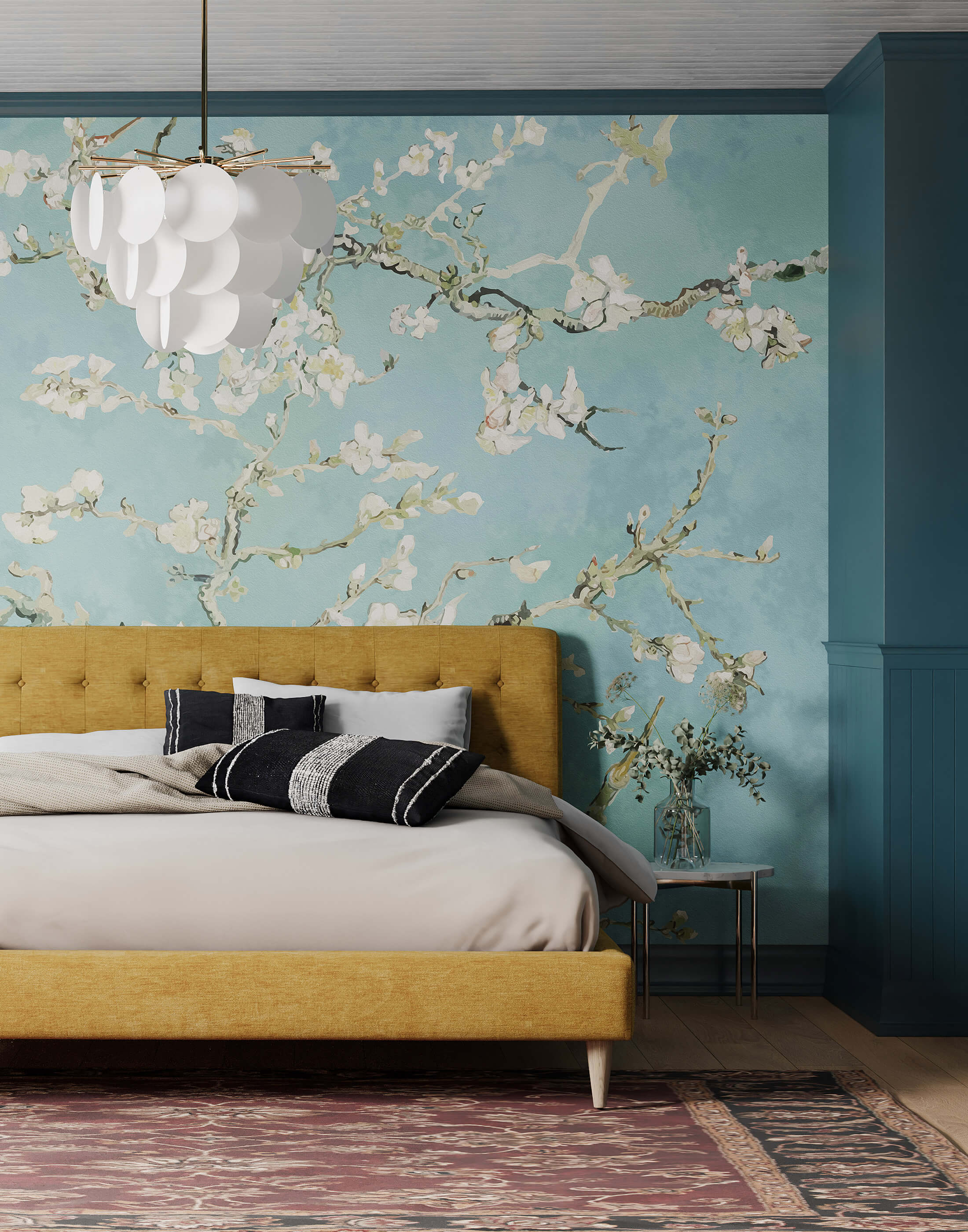 Floral Printed Grey (Base) Bedroom Linen Wallpaper