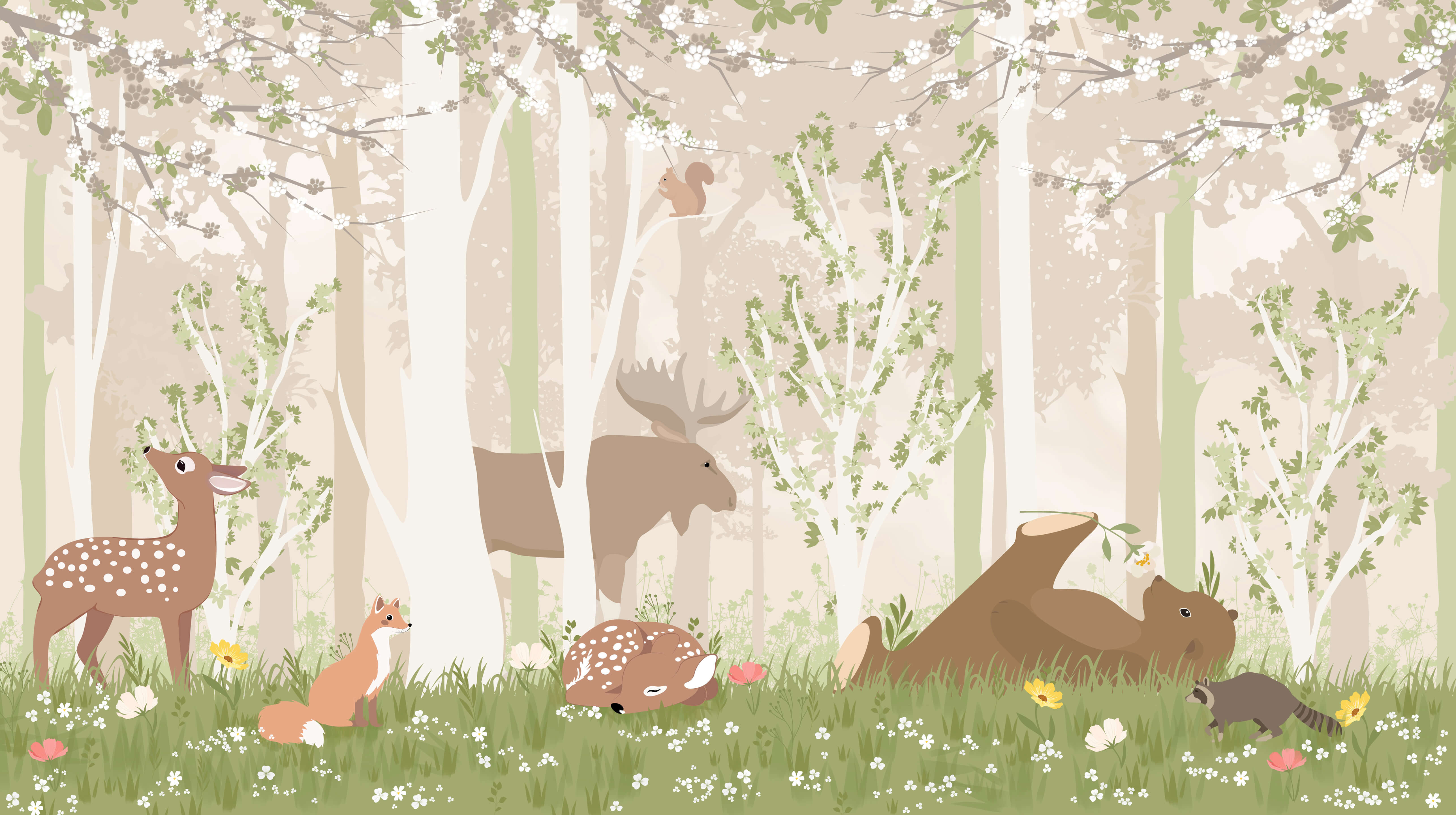 Woodland Animal  Cute Woodland Animal Wallpaper With Deer Fox Squirrel and  Robin  I Heart Wall Art Australia