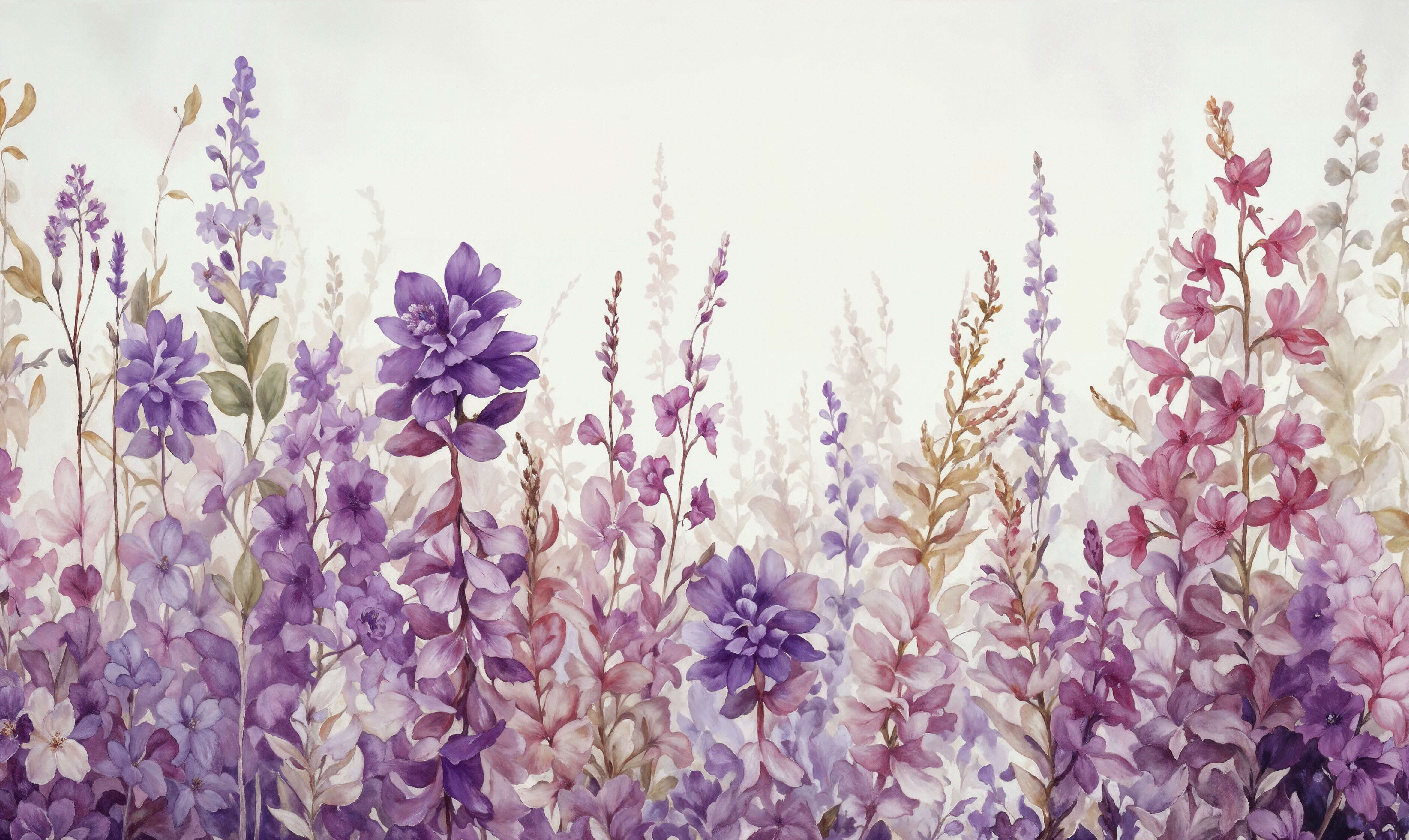 Purple Flower Wallpaper Mural Floral Meadow Scene Bobbi Beck