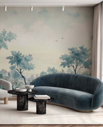 teal forest wallpaper mural