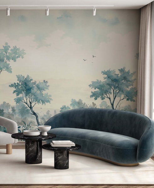 teal forest wallpaper mural