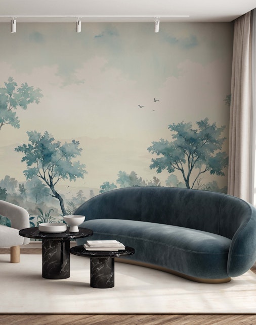 teal forest wallpaper mural