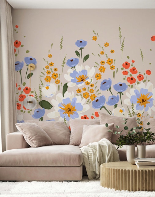 Illustrated Meadow Wallpaper Mural