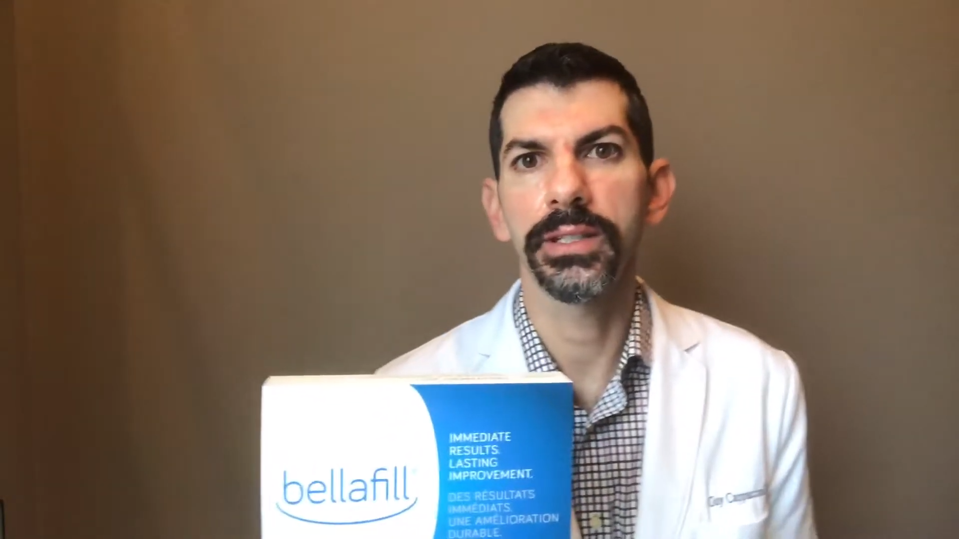 a video still of Dr. Cappuccino talking about the Bellafill product