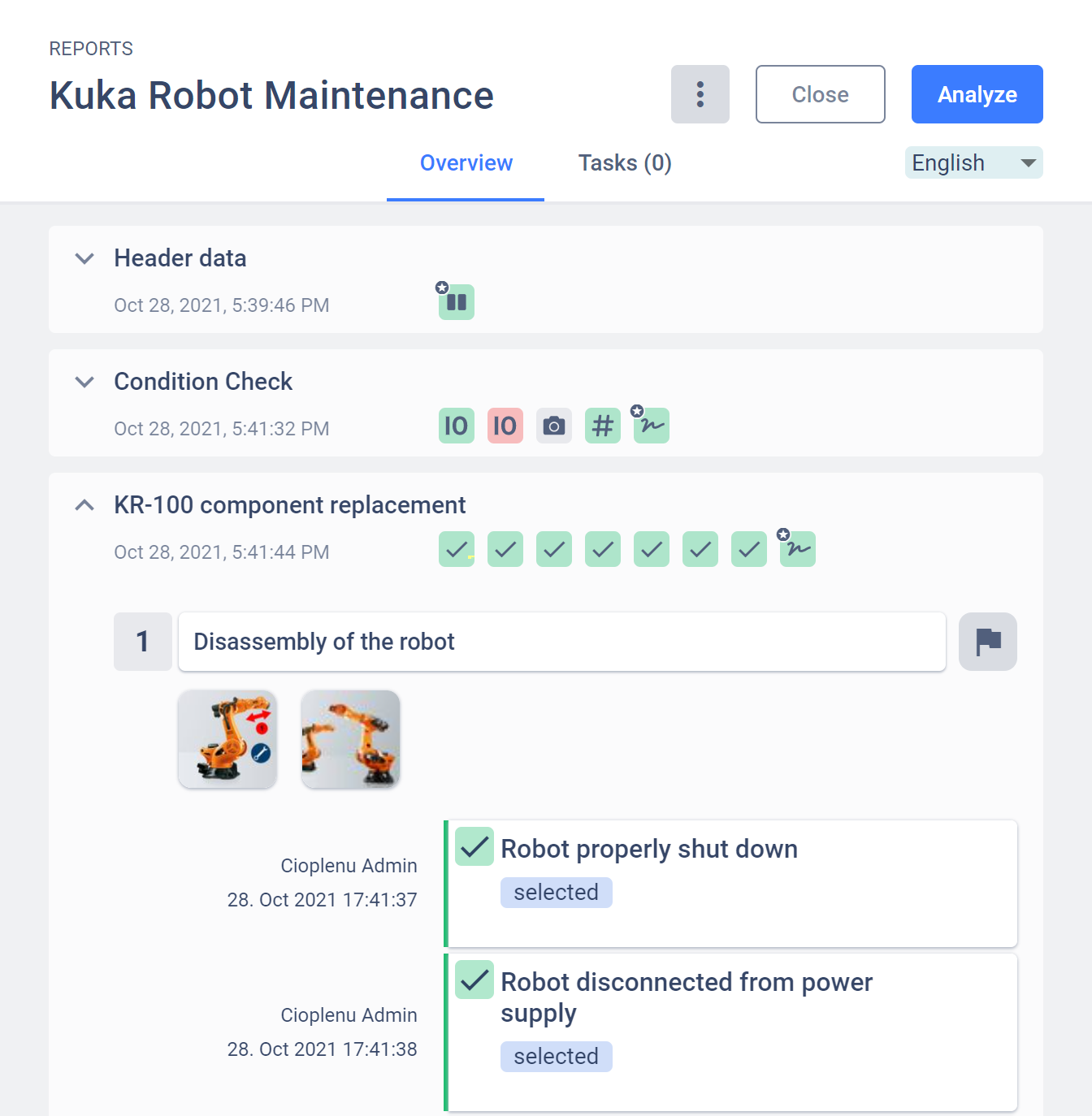 Digital maintenance report for proof of compliance