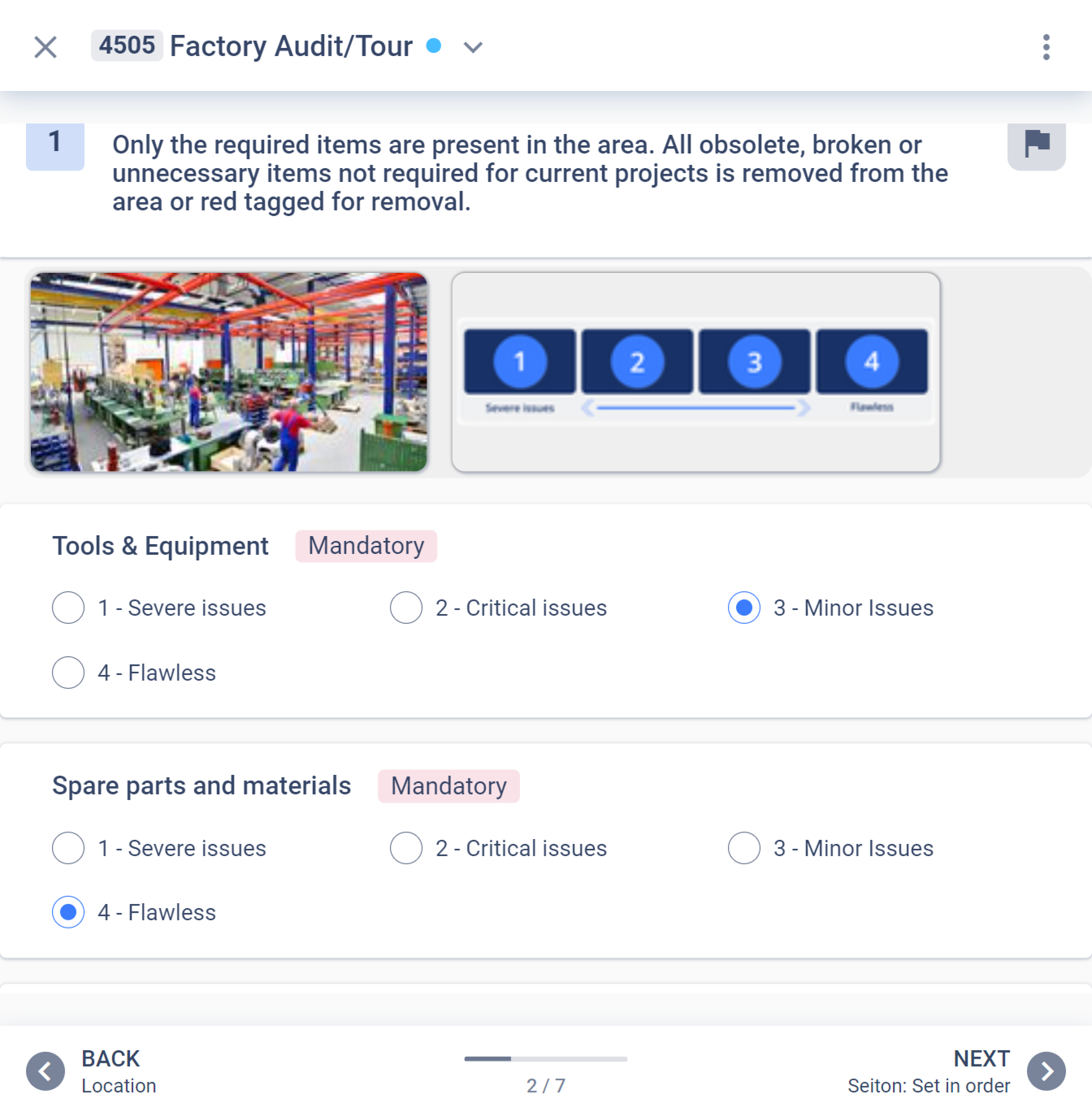 Digital checklist for a factory audit