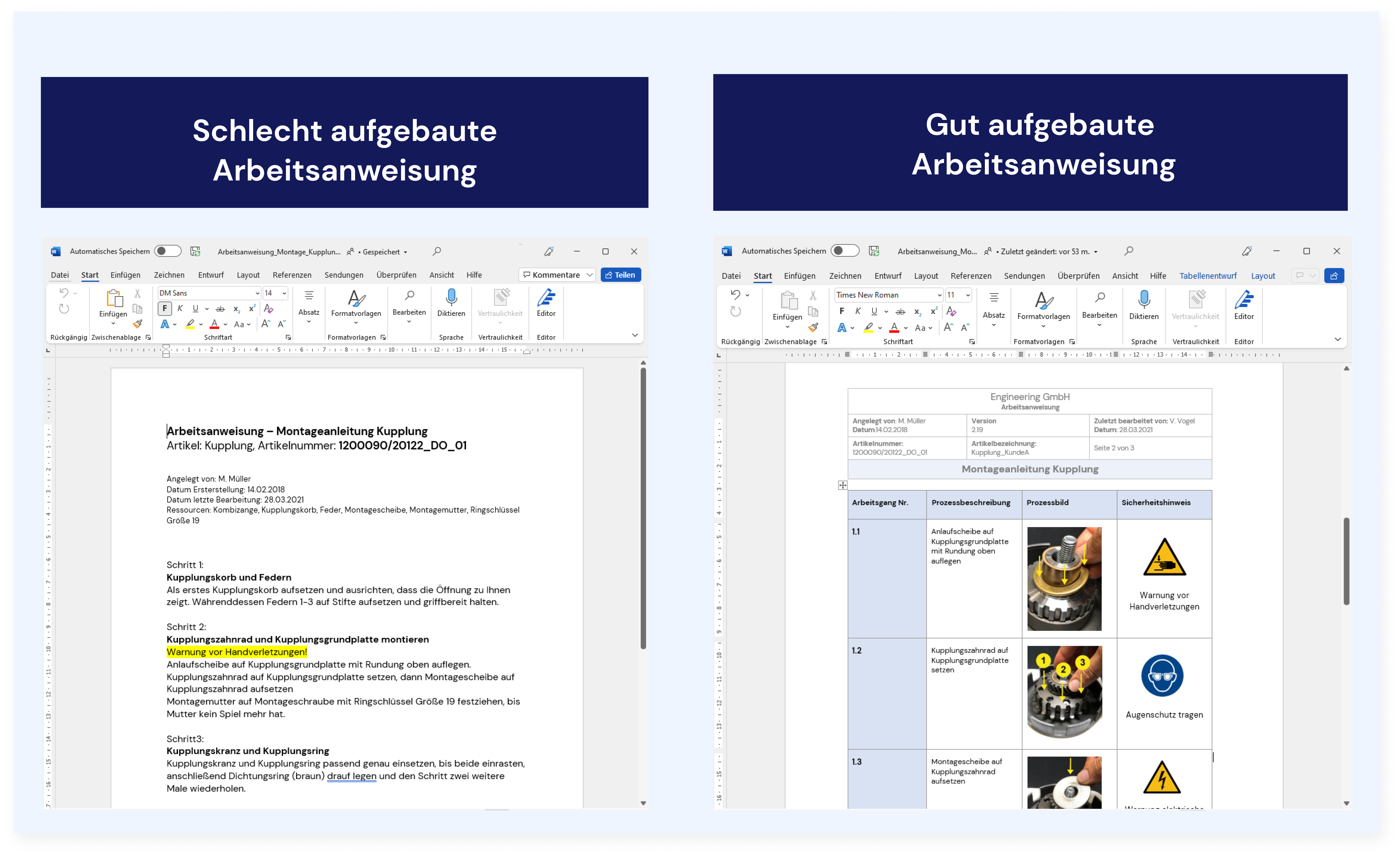 Arbeitsanweisung Muster: Gute vs. schlechte Arbeitsanweisungen