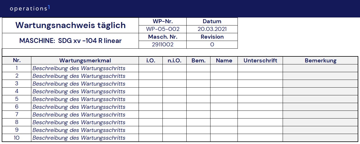 Vorlage Wartungsprotokoll zum Download