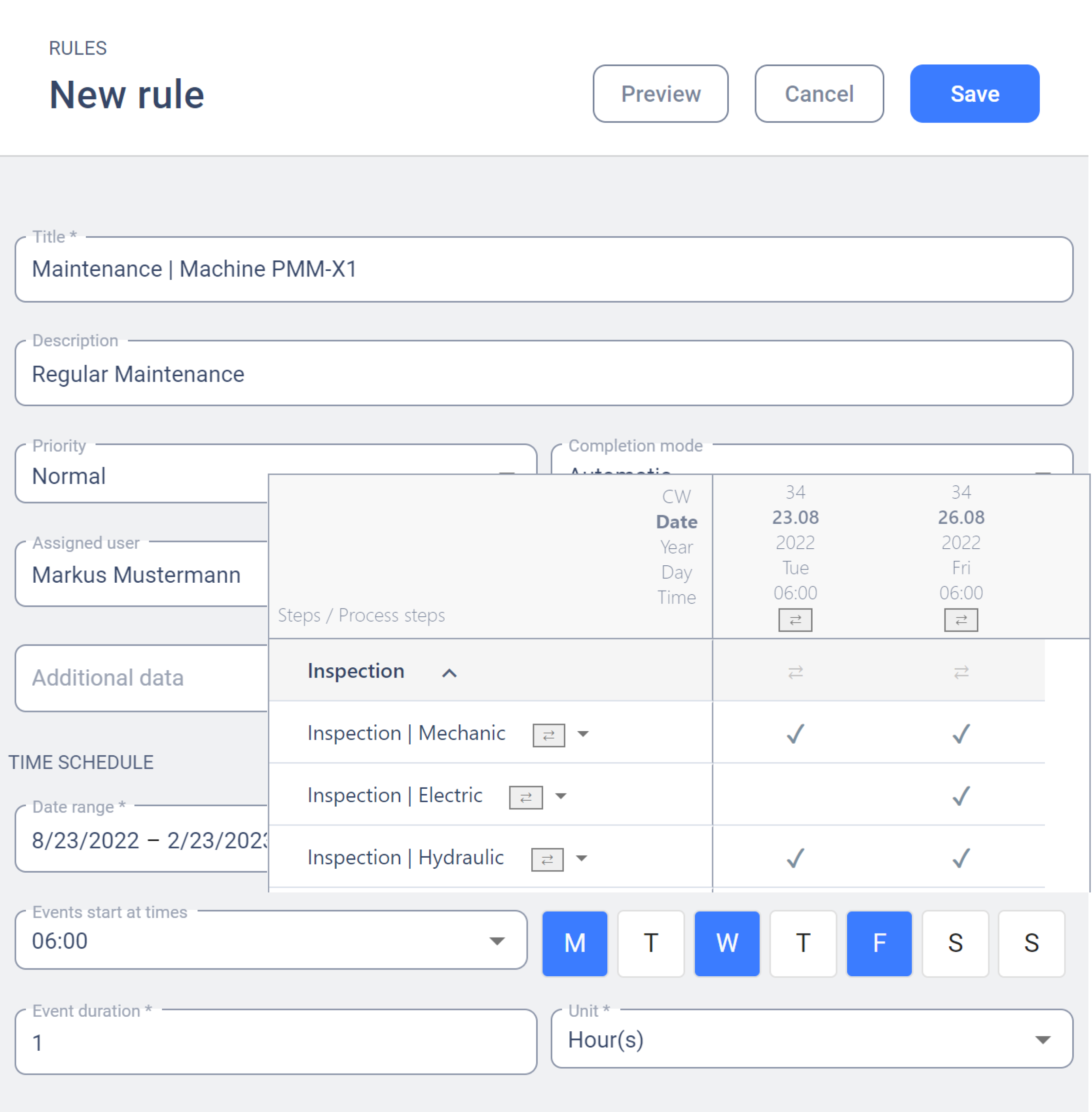 Day-by-day maintenance planning for TPM