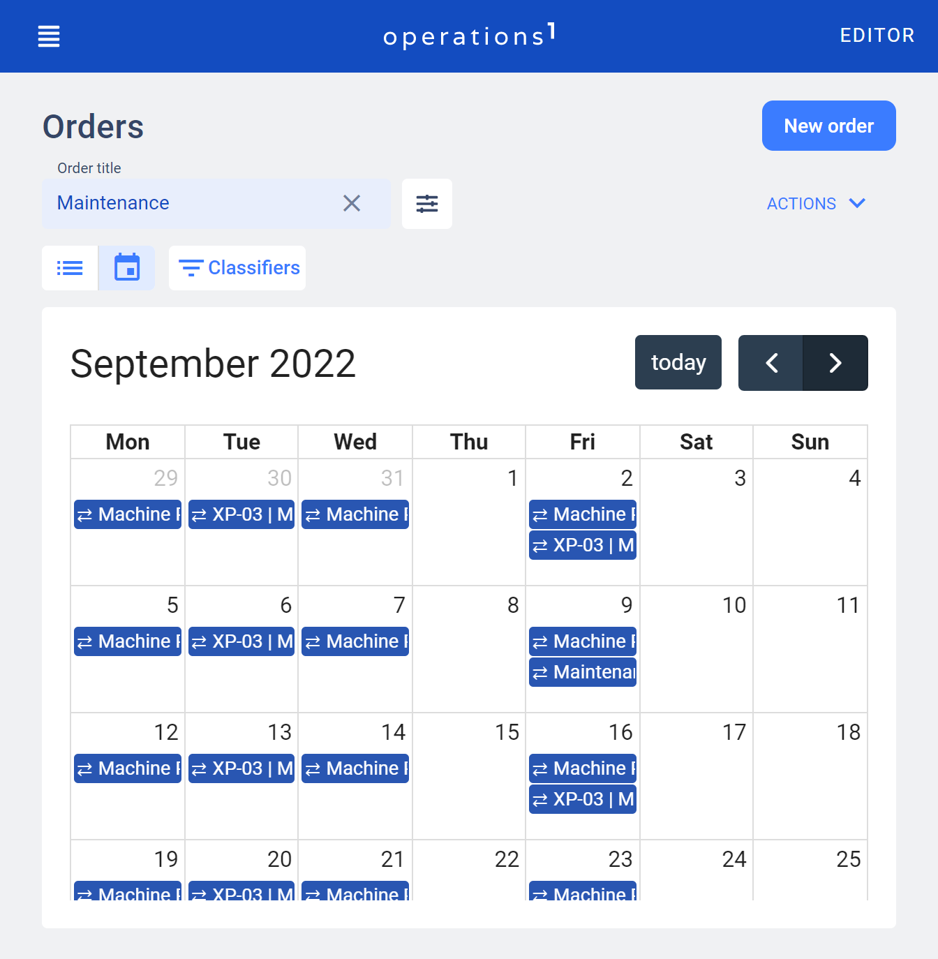 Preventive maintenance tasks in calendar overview