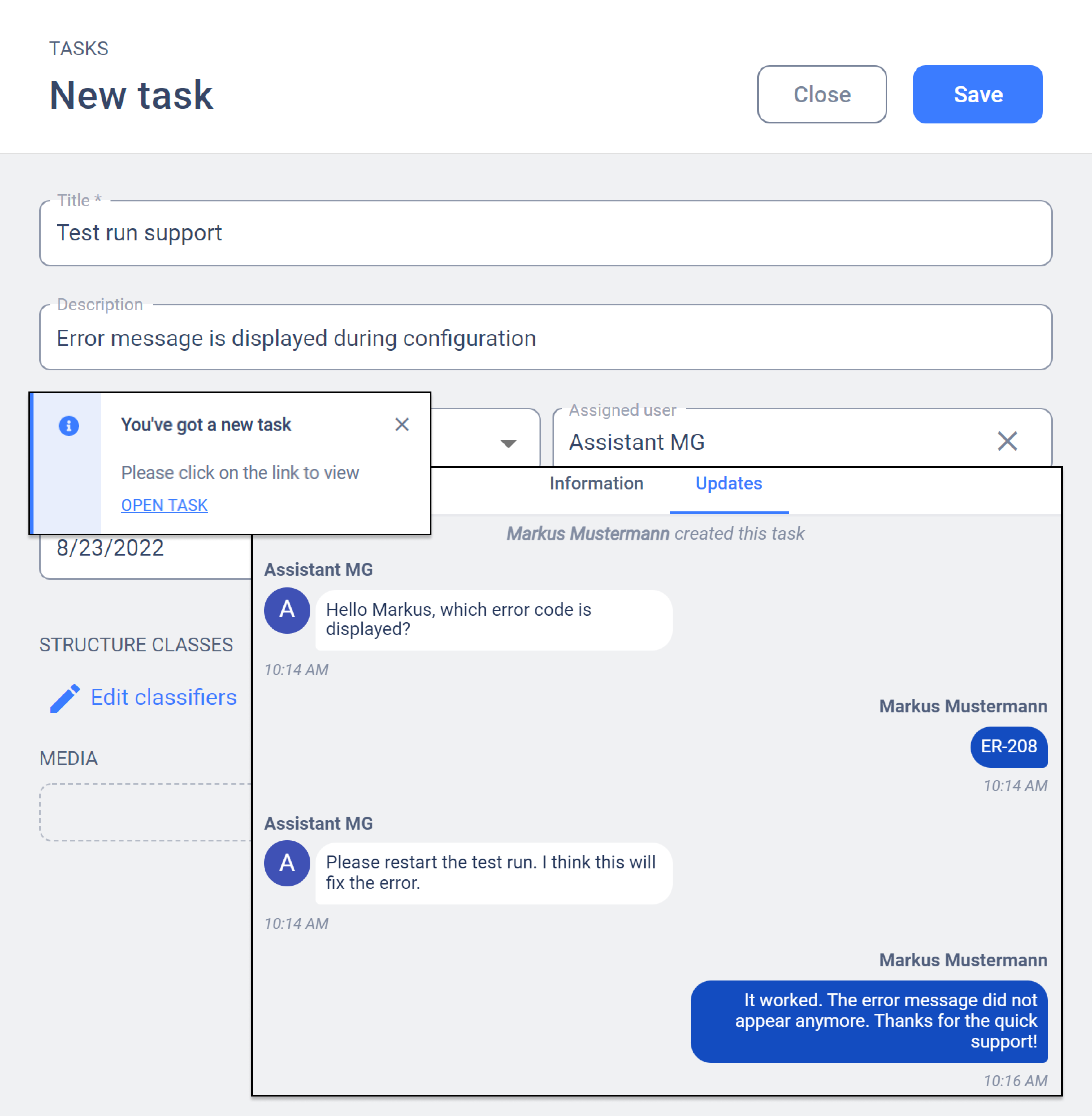 Live chat and task management in operations1