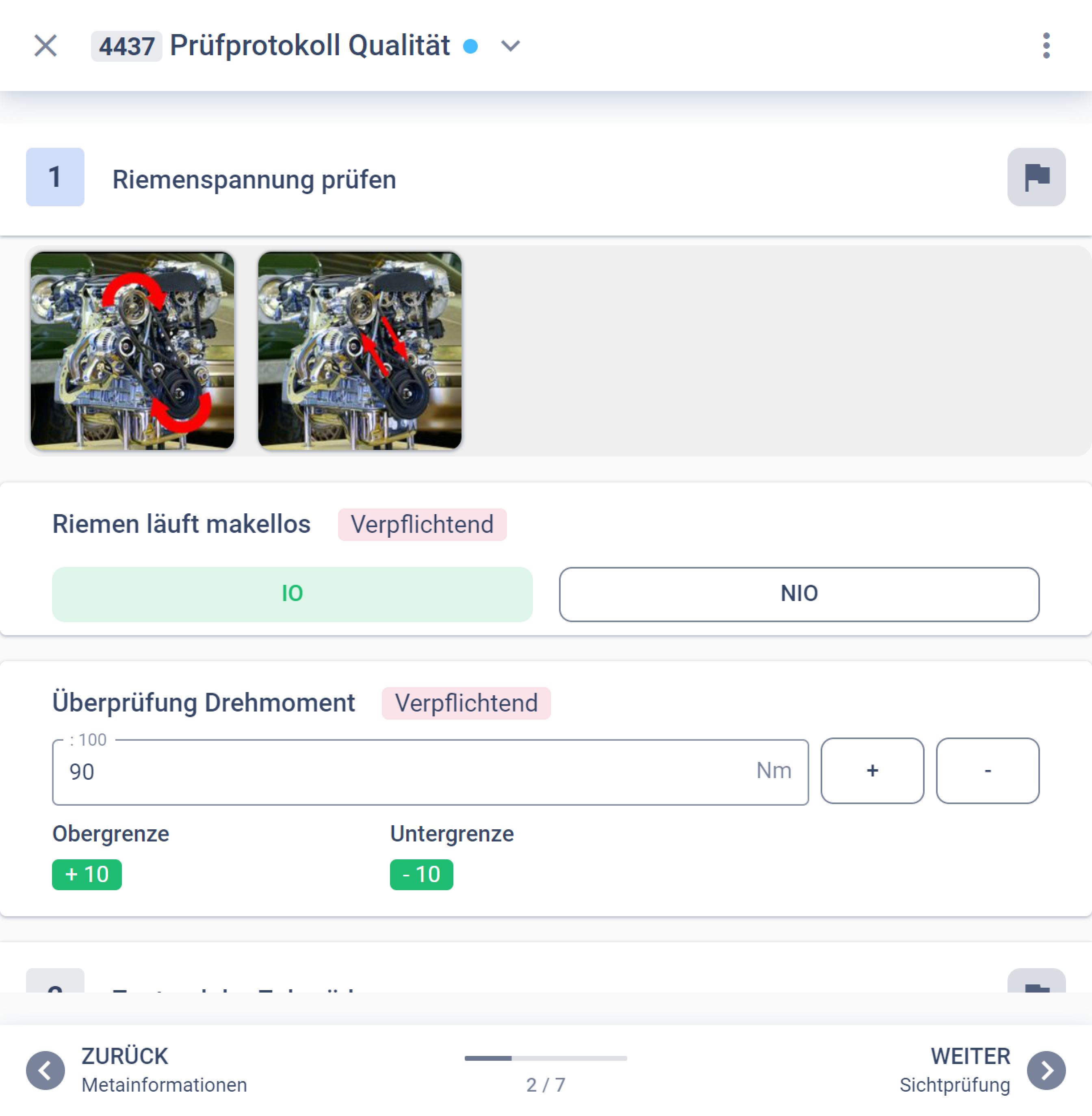 Direktes Kontrollfeedback von Prüfwerten