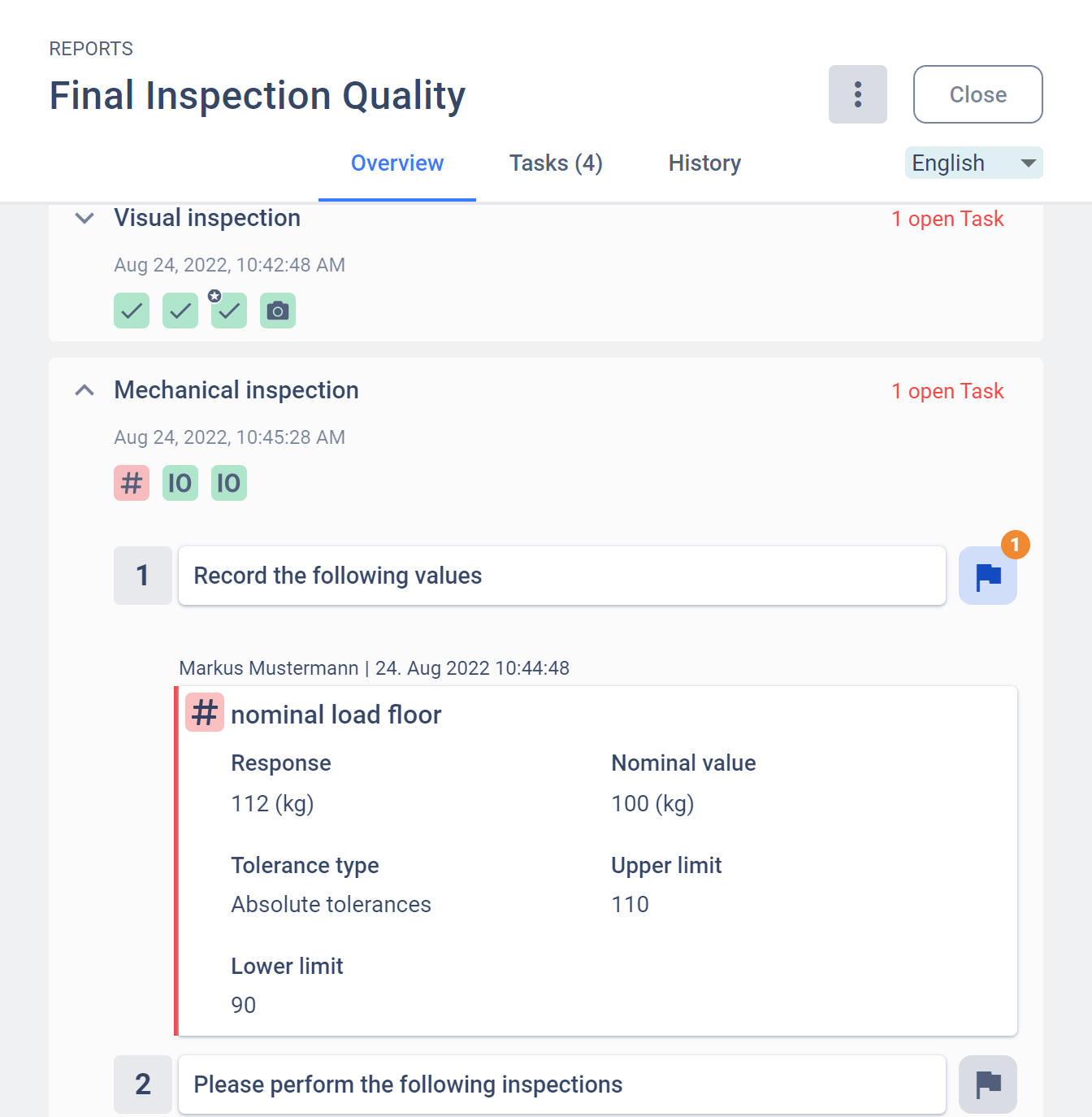 Operations1 records all quality test steps performed