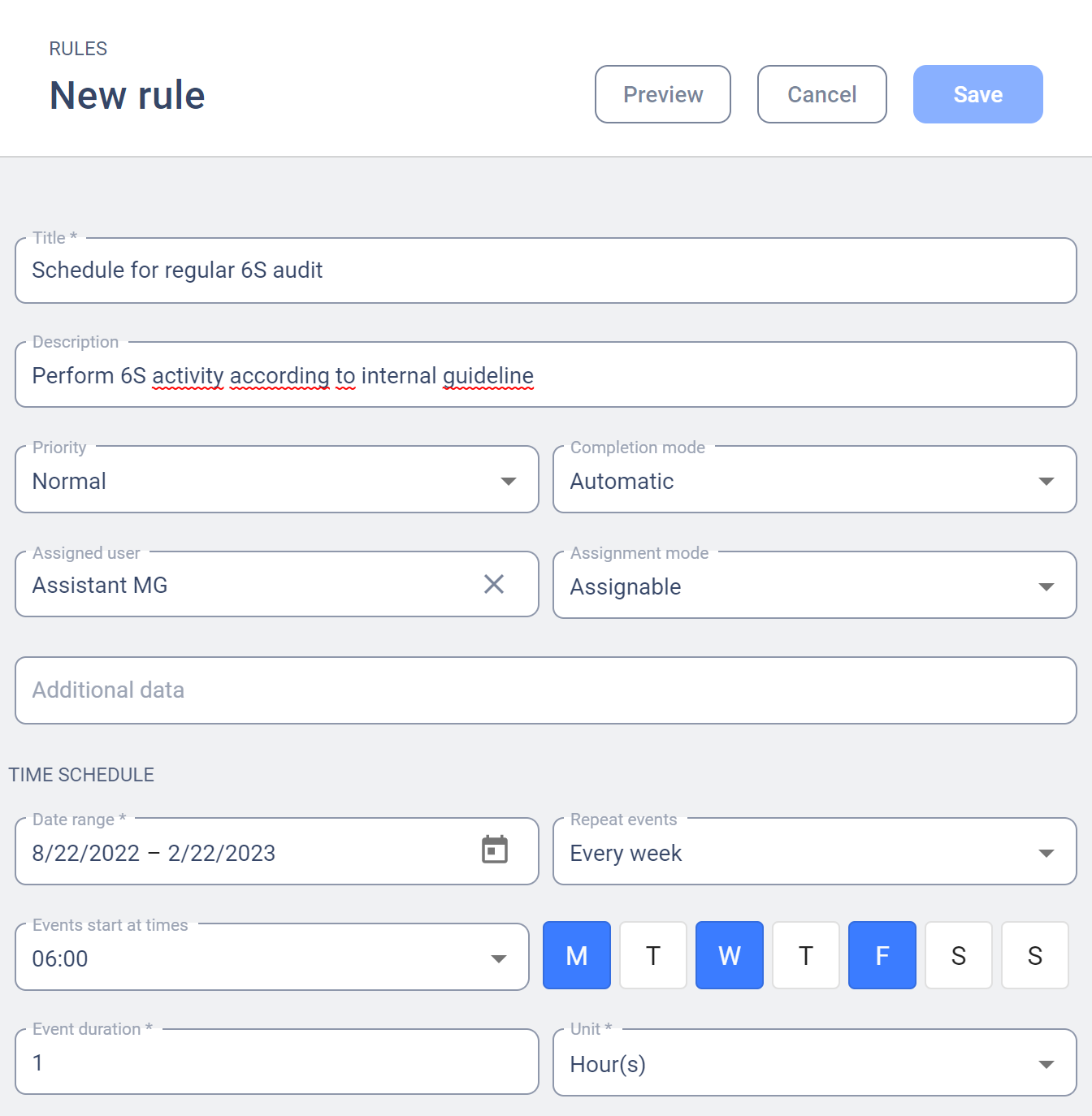 Schedule 6S walks on a daily basis in the software