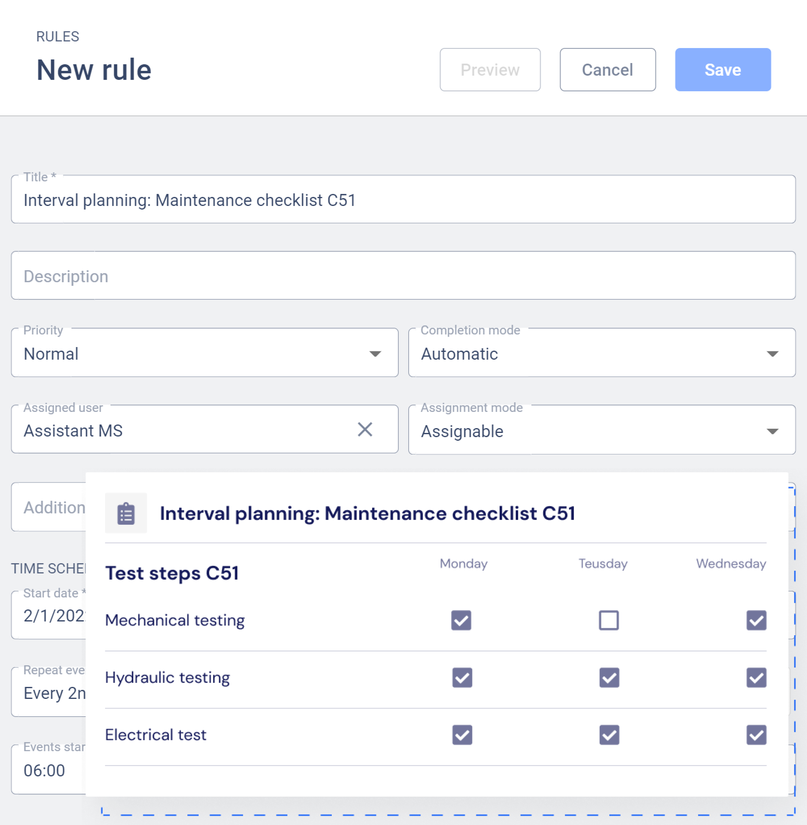 Interval planning with digital preventive maintenance